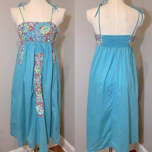 H&M Cotton Midi Sundress with Embroidered Details TURQUOISE / Size 4